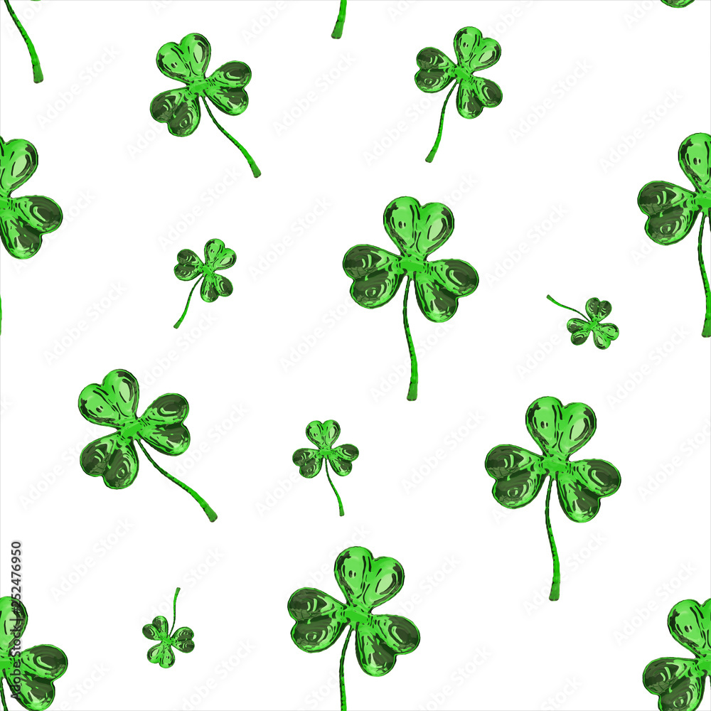 St. Patrick's Day 3d effect clover over space background. Decorative greeting grungy or postcard. Seamless texture. 3d illustration St. Patrick's Day 3d effect clover over space background. Decorative greeting grungy or postcard. Seamless texture. 3d illustration