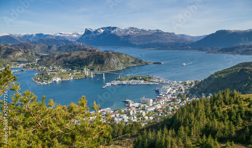 aerial landscape view on city of Måløy, port to stattlandet, the norwegian west cape, Norway photo