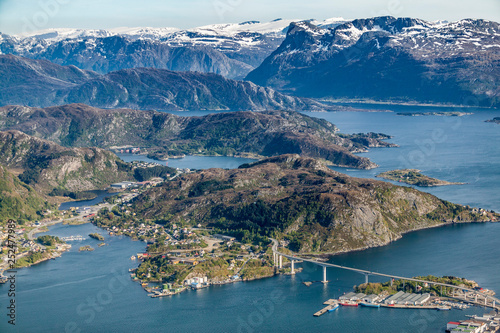 aerial landscape view on city of Måløy, port to stattlandet, the norwegian west cape, Norway photo