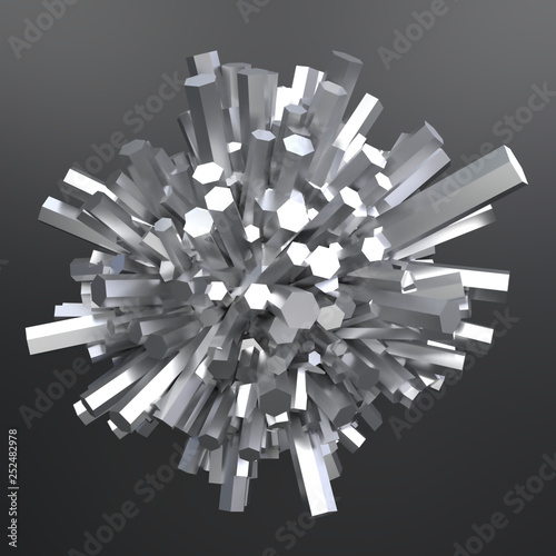 3d illustration abstract siver hexagon sphere on the black background 3d render
