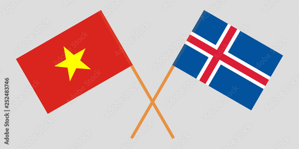 Iceland and Vietnam. The Icelandic and Vietnamese flags. Official colors. Correct proportion. Vector