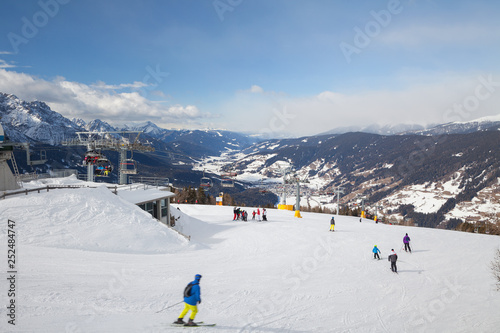 Monte Elmo, Dolomites, Italy - Mountain skiing and snowboarding. Sexten (Sesto), Trentino-Alto Adige, Puster Valley (Alta Pusteria), South Tyrol. photo