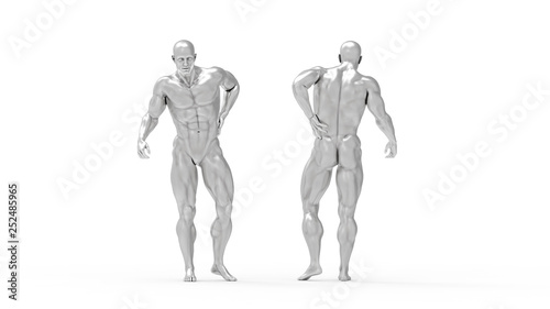 Male torso made of steel  pain in the back isolated on white background. 3d rendered medical illustration