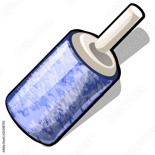 A sticky paper lint roller isolated on white background. Vector cartoon close-up illustration.