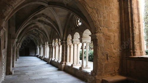 Architecture of cloister in courtyard of Monastery of Santa Maria de Vallbona, Urgell, Catalonia, Spain
