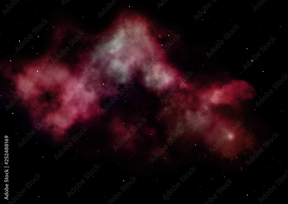 Far being shone nebula and star field. 3D rendering