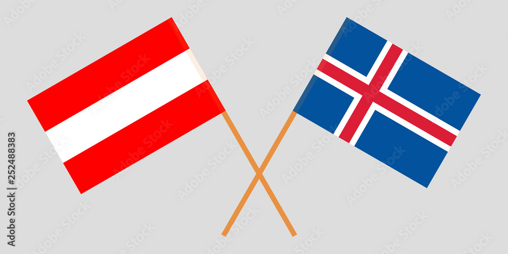 Iceland and Austria. The Icelandic and Austrian flags. Official colors. Correct proportion. Vector