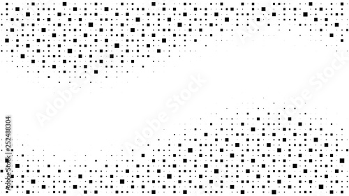 Halftone gradient pattern. Abstract halftone square dots background. Monochrome dots pattern. Pop Art, Comic small dots. Wavy twisted strip. Banner with space. Design for presentation, flyer, card