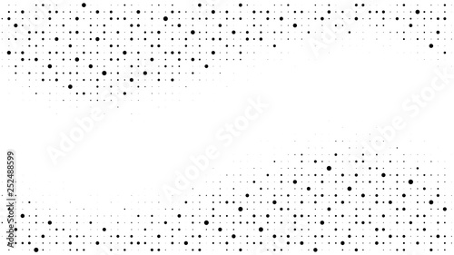 Halftone gradient pattern. Abstract halftone dots background. Monochrome dots pattern. Pop Art, Comic small dots. Wavy twisted strip. Banner with space. Design for presentation, report, flyer, card
