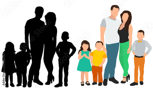 vector, isolated, flat style, people, family and children