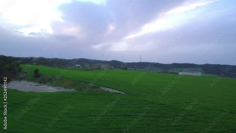 Green fields in Aguilo. village of Barcelona. Spain. 4k Drone Video