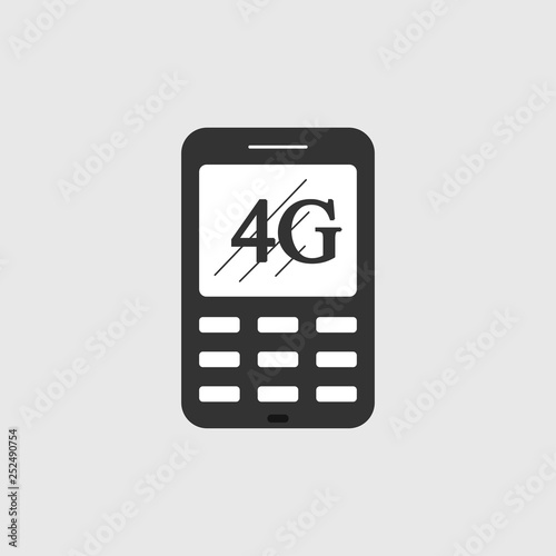 Mobile phone, cellphone with 4g lte sign isolated on white background. Smartphone technology. Wireless connection. Digital device icon. Vector flat design