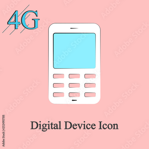 Mobile phone, cellphone with 4g lte sign isolated on white background. Smartphone technology. Wireless connection. Digital device icon. Vector flat design