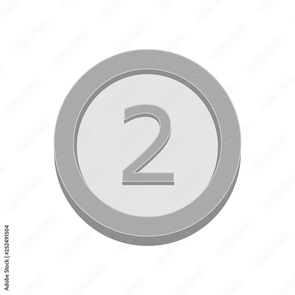 Silver medal for second, 2nd place. Trophy, winner award isolated on white background. Shiny badge, glossy prize, reward. Sport achievement, victory concept. Vector illustration. Flat icon Silver medal for second, 2nd place. Trophy, winner award isolated on white background. Shiny badge, glossy prize, reward. Sport achievement, victory concept. Vector illustration. Flat icon