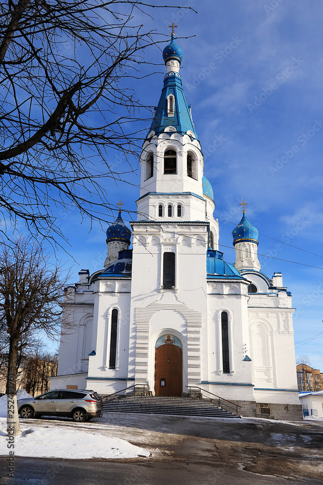 Russia, the city of Gatchina, March 2, 2019, in the photo is the Cathedral of the Intercession of the Holy Virgin