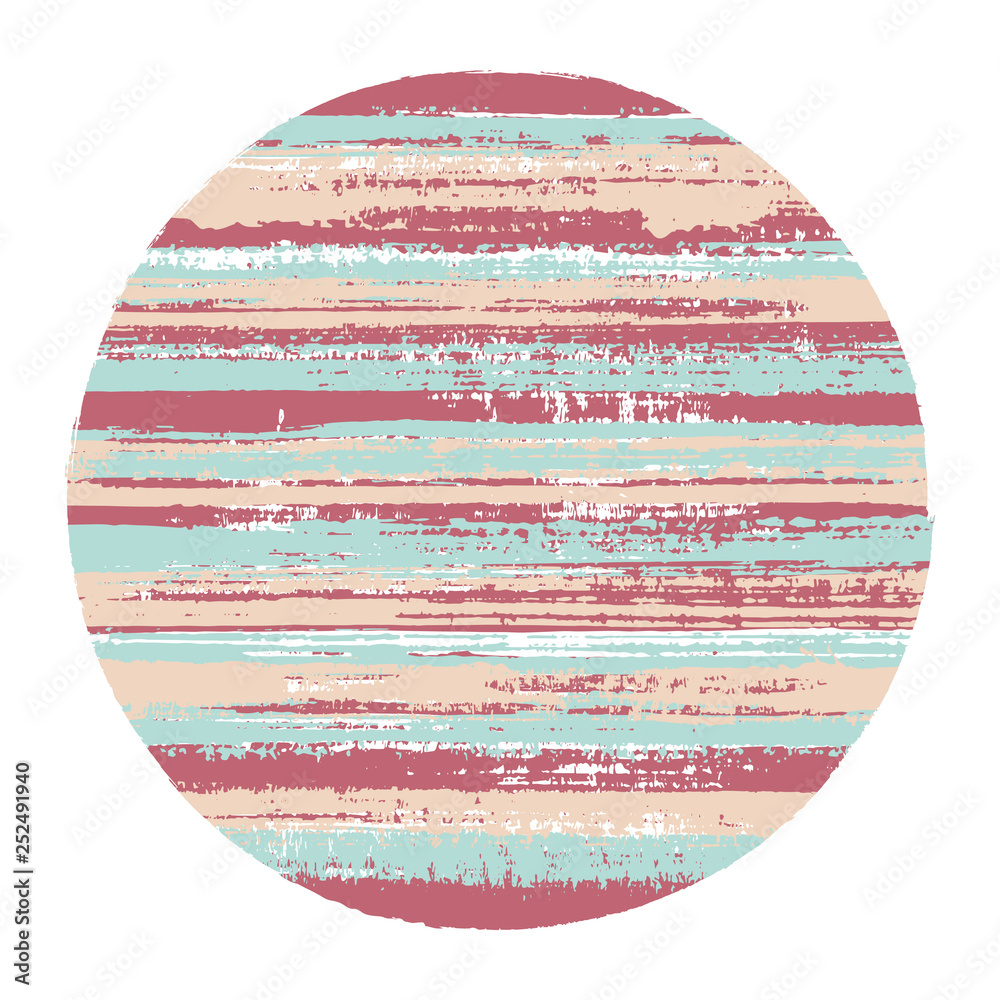Circle vector geometric shape with striped texture of watercolor horizontal lines. Old paint texture disc. Label round shape logotype circle with grunge background of stripes.