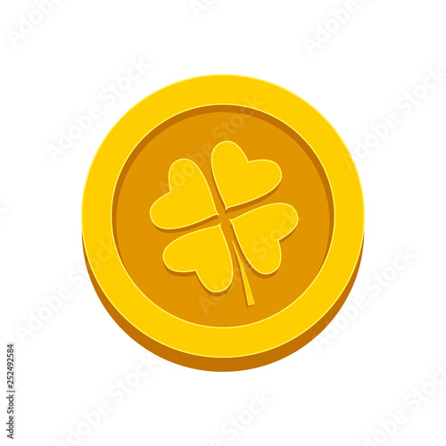 Gold coin with horseshoe isolated on background. Lucky sign. Vector flat illustration