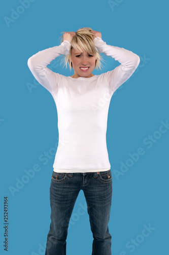 Female Expressions on Blue Background photo