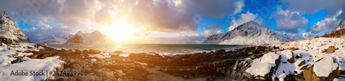 Panorama seashore and mountains in Norway