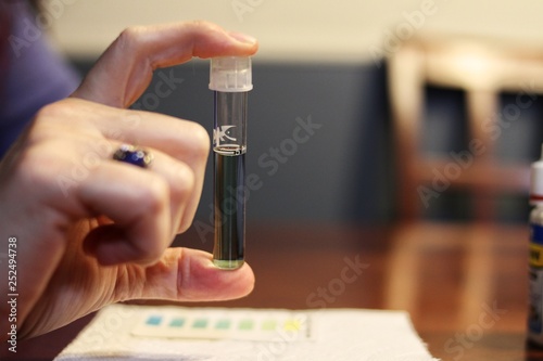 Person testing water pH balance for fish tank.