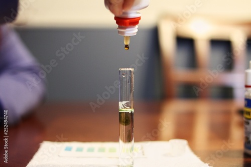 Person testing water pH balance for fish tank.