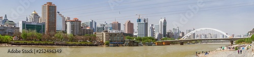 Modern high-rise buildings constructed on the south bank of the Yellow River(Huang He) at Lanzhou, Gansu province, China.