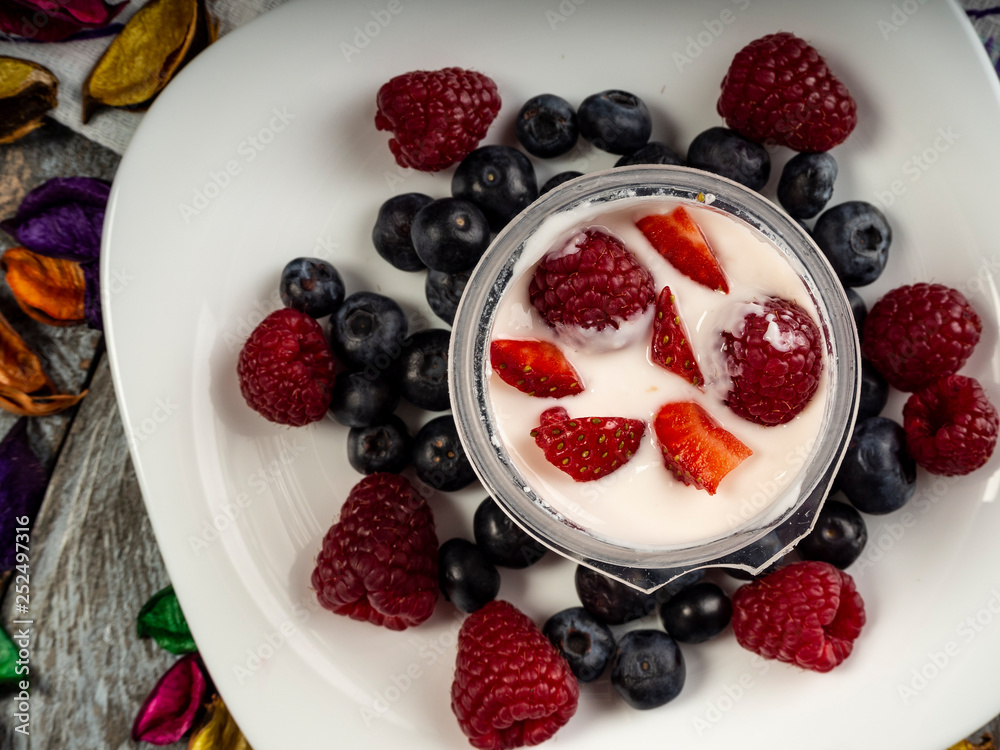 Yogurt with strawberries and blueberries Yogurt with strawberries and blueberries