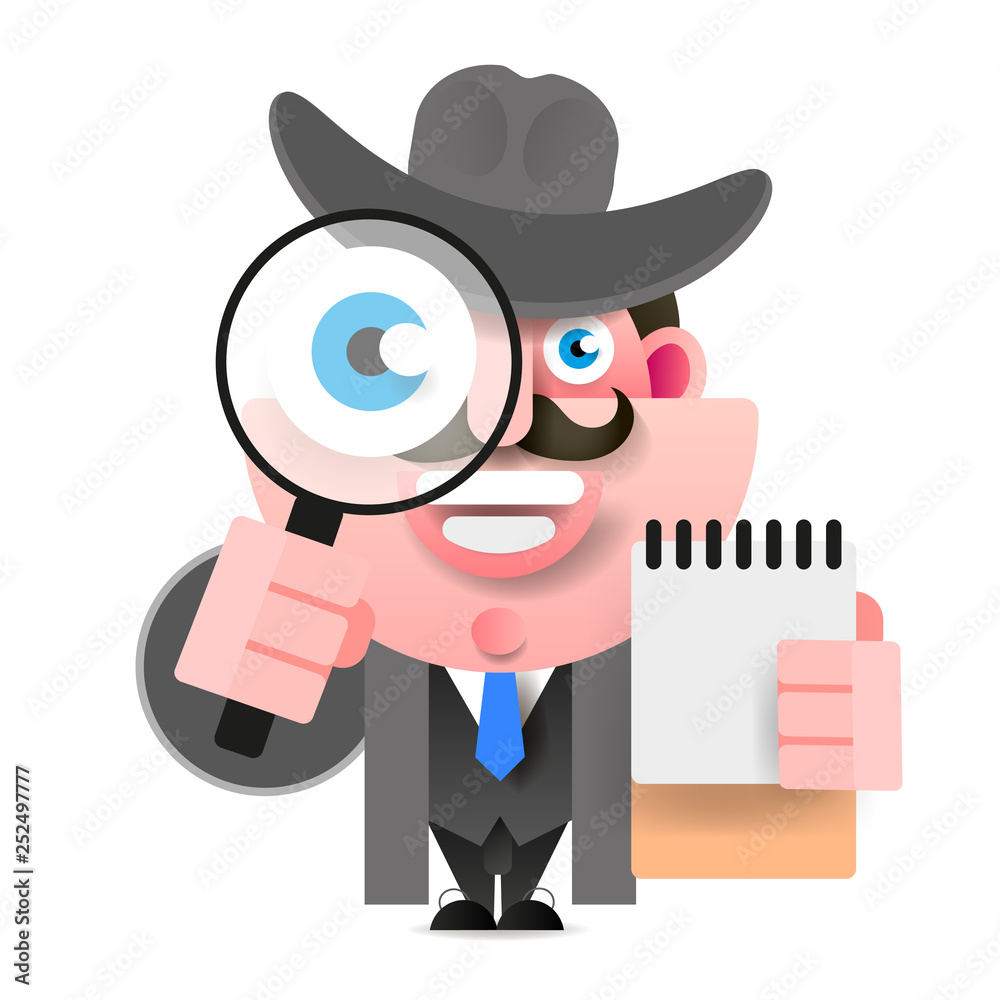 Detective Holding A Magnifying Glass. Vector Illustration Detective Holding A Magnifying Glass. Vector Illustration