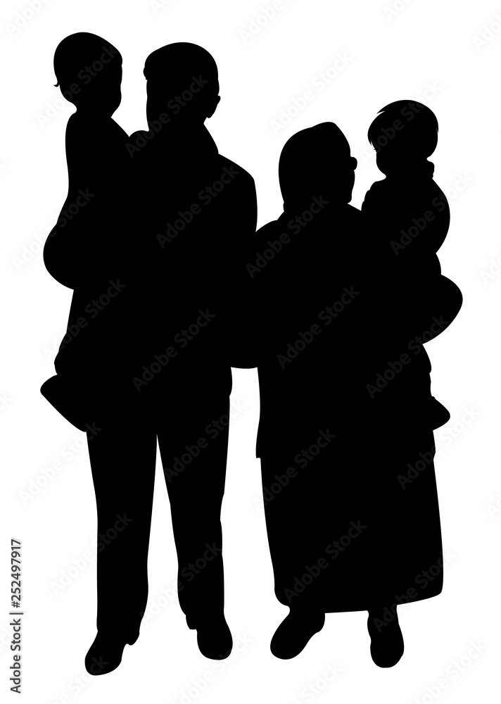 a family with two children, silhouette vector