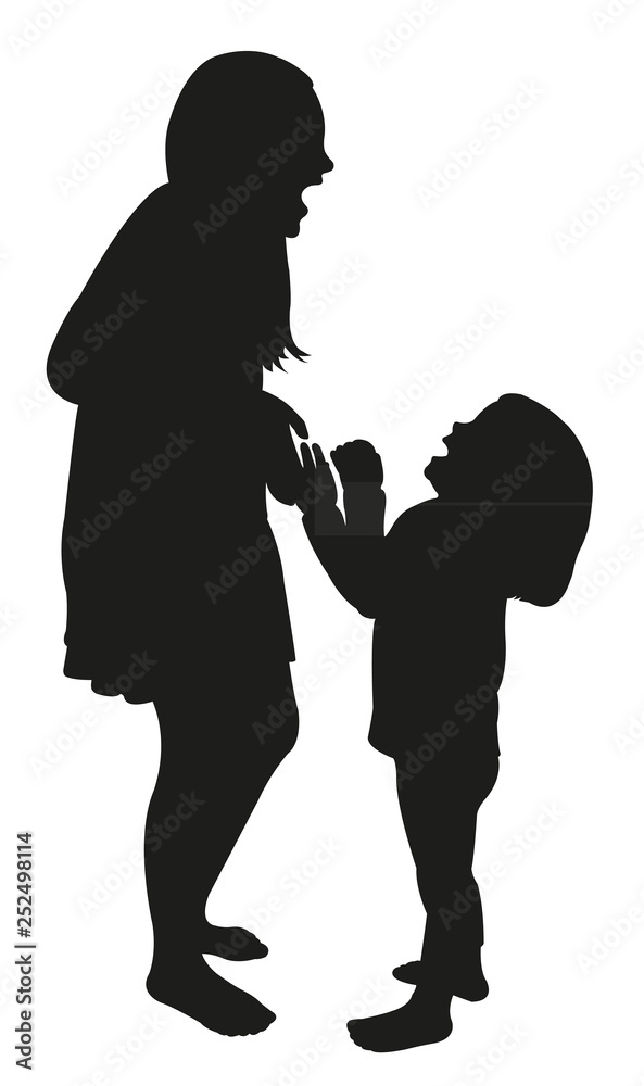 sisters playing together, silhouette vector