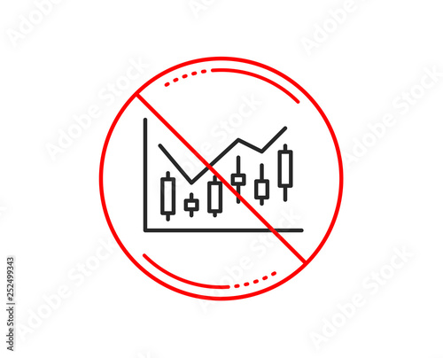 No or stop sign. Candlestick chart line icon. Financial graph sign. Stock exchange symbol. Business investment. Caution prohibited ban stop symbol. No  icon design.  Vector