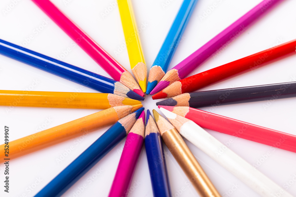Colour pencils in circle on white background Colour pencils in circle on white background