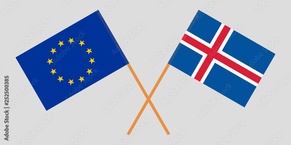 Iceland and EU. The Icelandic and European flags. Official colors. Correct proportion. Vector