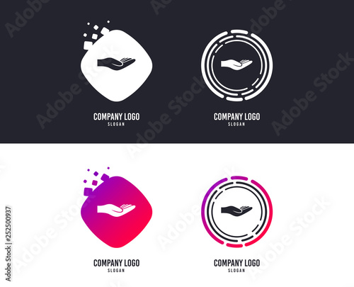 Logotype concept. Donation hand sign icon. Charity or endowment symbol. Human helping hand palm. Logo design. Colorful buttons with icons. Vector