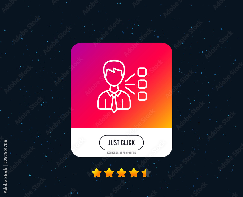 Third party line icon. Team leader sign. Business conversation symbol. Web or internet line icon design. Rating stars. Just click button. Vector Third party line icon. Team leader sign. Business conversation symbol. Web or internet line icon design. Rating stars. Just click button. Vector