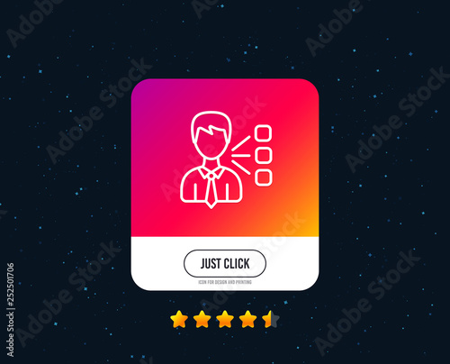 Third party line icon. Team leader sign. Business conversation symbol. Web or internet line icon design. Rating stars. Just click button. Vector
