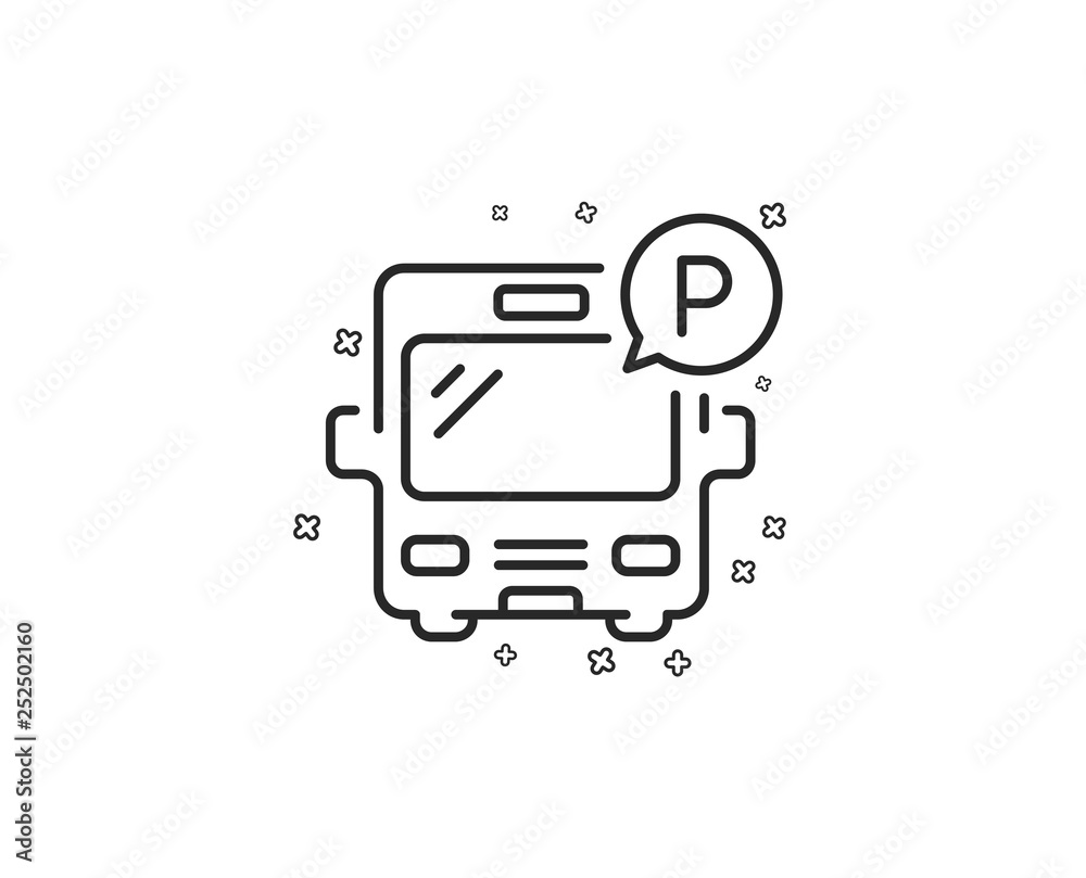 Bus parking line icon. Auto park sign. Transport place symbol. Geometric shapes. Random cross elements. Linear Bus parking icon design. Vector Bus parking line icon. Auto park sign. Transport place symbol. Geometric shapes. Random cross elements. Linear Bus parking icon design. Vector