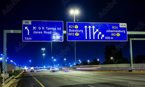 Motorway Signs on Highway at night