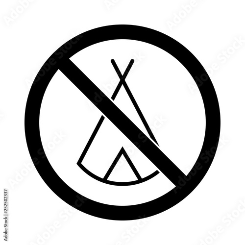Zelten verboten - Schild - Piktogramm - schwarz weiß 