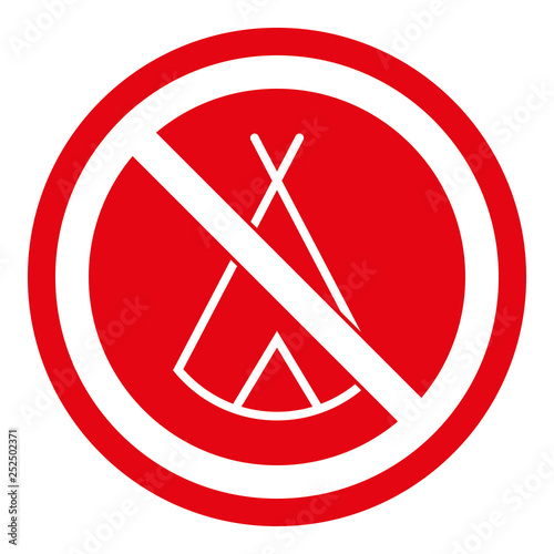 Zelten verboten - Schild - Piktogramm - rot weiß 