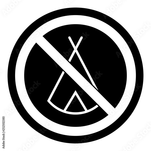Zelten verboten - Schild - Piktogramm - schwarz weiß 