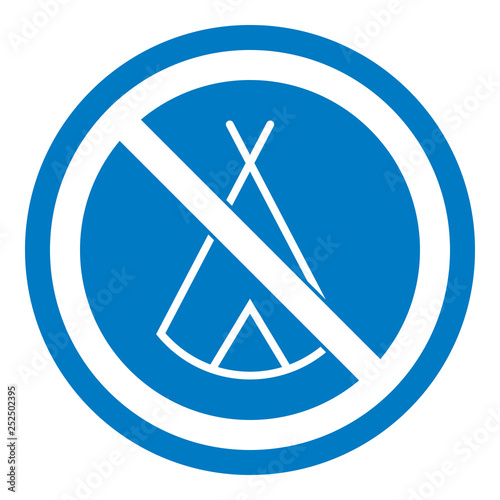 Zelten verboten - Schild - Piktogramm - blau weiß 