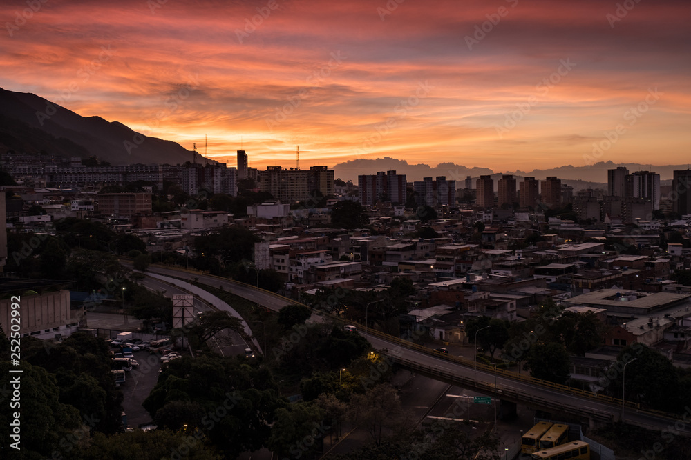 View of Caracas city from east side during a sunset. Venezuela