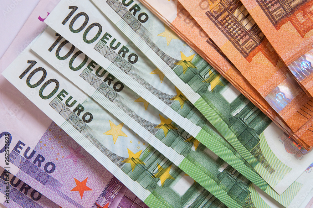 Euro banknotes five hundred, one hundred, fifty, close-up