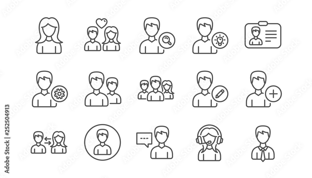 User person line icons. Profile, Group and Support. People linear icon set. Vector User person line icons. Profile, Group and Support. People linear icon set. Vector