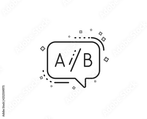 Ab testing line icon. Ui test chat bubble sign. Geometric shapes. Random cross elements. Linear Ab testing icon design. Vector