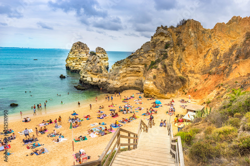 Beautiful Camilo Beachat clody day, Lagos, Algarve, Portugal  photo