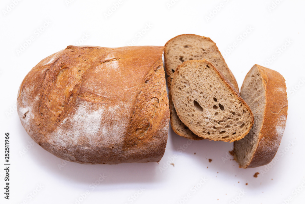 Sliced bread isolated on white background. Top view.