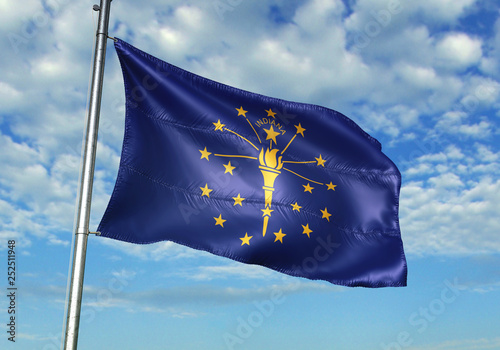 Indiana state of United States flag waving sky background 3D illustration