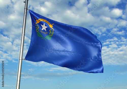 Nevada state of United States flag waving sky background 3D illustration
